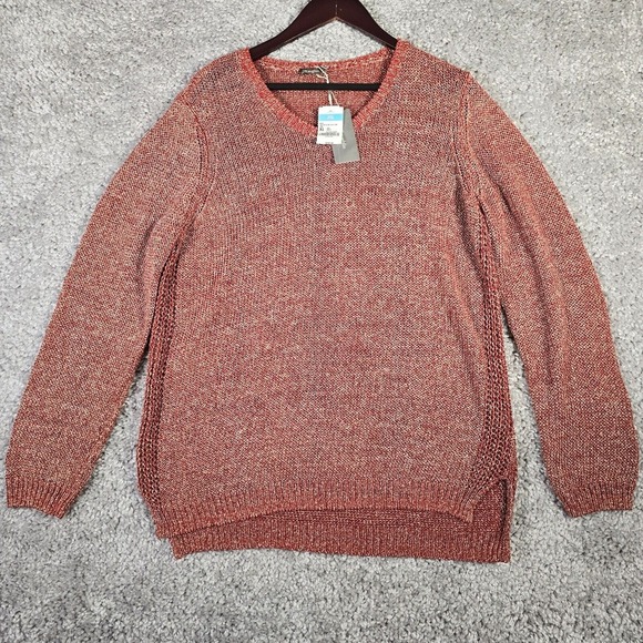 J. McLaughlin Metallic Linen Sweater Womens XL Red Holiday Shine Pullover Knit - Picture 1 of 12